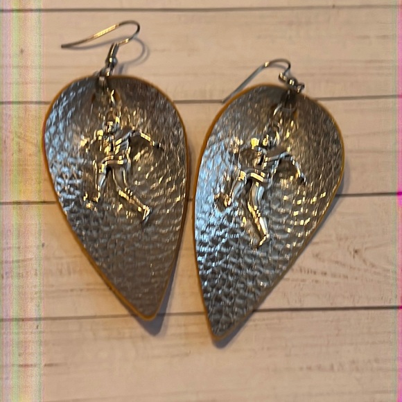 Silver Football 🏈 Charm Teardrop Handcrafted Earrings - Picture 1 of 3